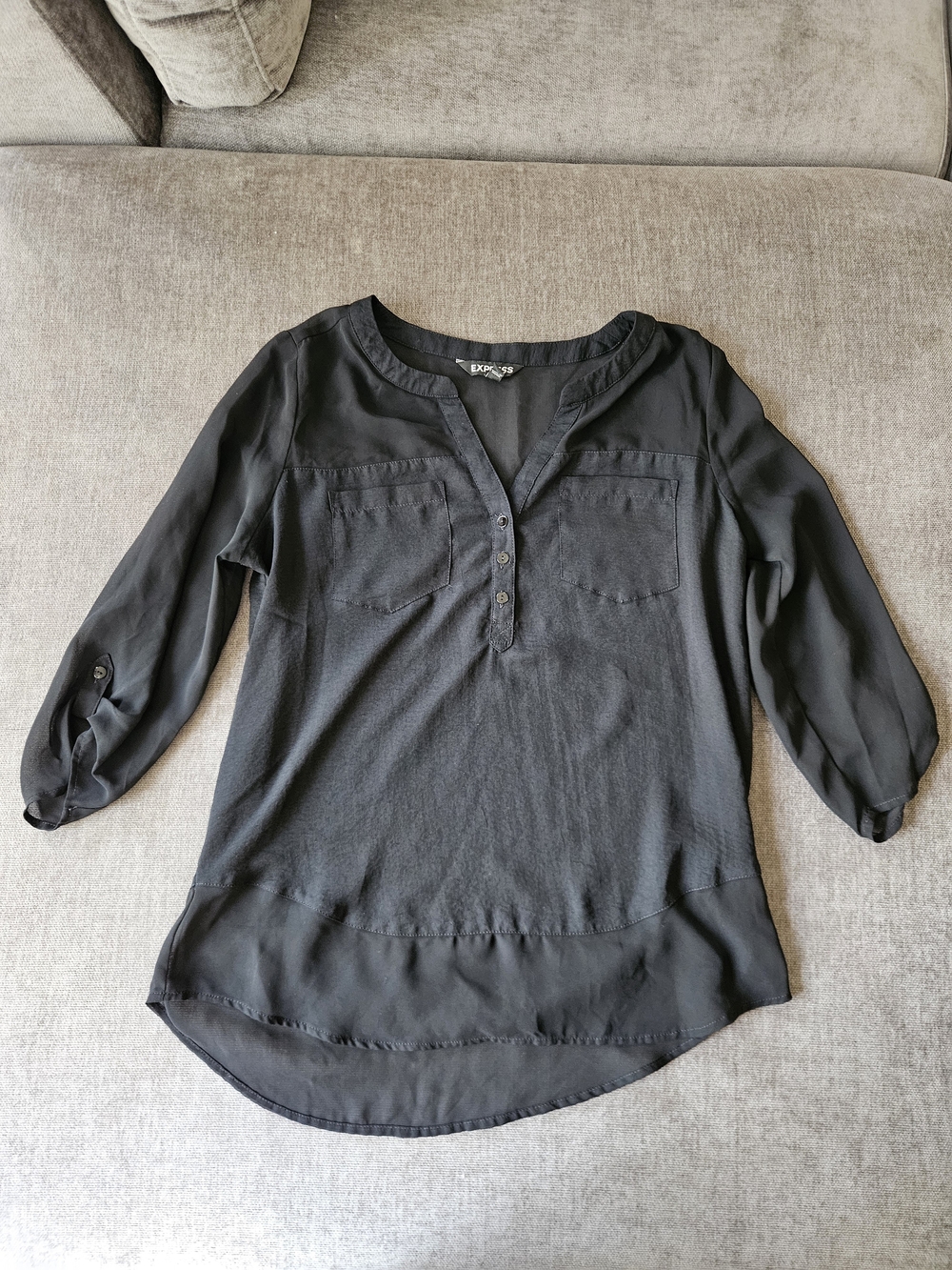 Express Black Henley Tunic with Button Placket